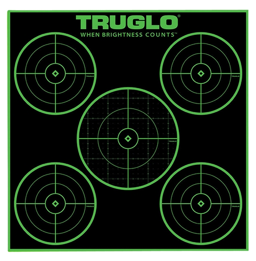 Picture of TruGlo Tru-See 5-Bull Target Self-Adhesive Heavy Paper Black/Green 12"x12" 5-Bullseye 25 Pack TG11A25