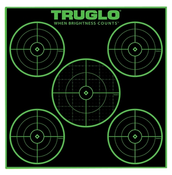 Picture of TruGlo Tru-See 5-Bull Target Self-Adhesive Heavy Paper Black/Green 12"x12" 5-Bullseye 25 Pack TG11A25