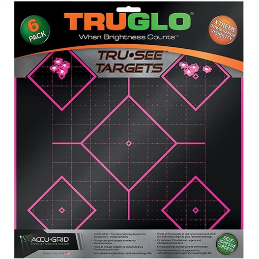 Picture of TruGlo Tru-See 5- Diamond Target Self-Adhesive Heavy Paper Black/Pink 12"x12" 6 Pack TG14P6