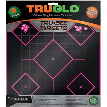 Picture of TruGlo Tru-See 5- Diamond Target Self-Adhesive Heavy Paper Black/Pink 12"x12" 6 Pack TG14P6