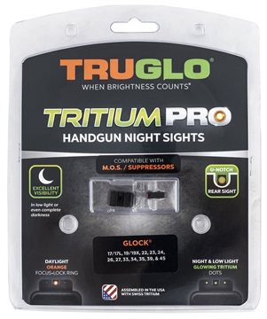 Picture of TRUGLO Tritium Pro Brite Site Day / Night Sight Set Fits Glock M.O.S. 17/19/34/35/45, Front Sight Color Green W/ Orange Focus Lock Ring, Rear Sight Green, Glows In The Dark No Batteries Or Light Exposure Required TG-TG231G1MC