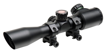 Picture of TRUGLO TRU-BRITE Xtreme Compact Tactical Rifle Scope, 4X32, Fully-Coated Lenses, Illuminated Mil-Dot Reticle, Matte Black, 1-Piece base w/ 1" Rings and CR2032 Battery Included TG-TG8504TL