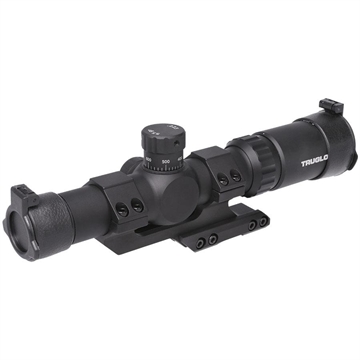Picture of TRUGLO TRU-BRITE 30, Rifle Scope, 1-6X24mm, 30mm, Power Ring Duplex Mil-Dot Illuminated Reticle, 1/2MOA, Matte Finish, Includes 1 Piece Base, 2 Pre-Calibrated BDC Turrets in .223 (55 Grain) and .308 (168 Grain), and Throw Lever TG-TG8516TL
