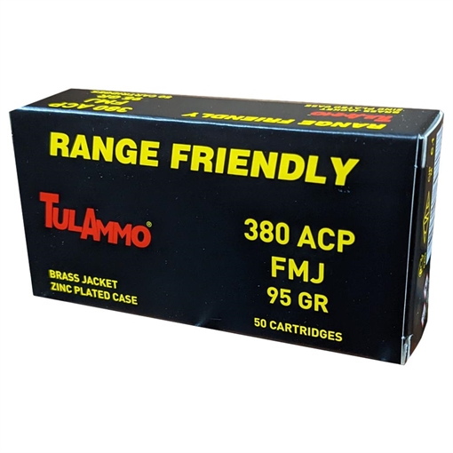 Picture of Tula Ammo Zinc Coated Steel Case Handgun Ammunition .380 ACP 95gr Brass Jacketed FMJ 50/ct TA380911
