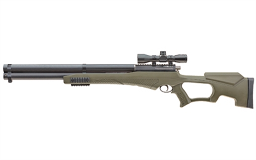 Picture of Umarex USA Air Saber Combo PCP Umarex Straight Flight Technology Arrows 1 Shot, Black Barrel, Black Receiver, Green Fixed Thumbhole Stock, Scope Axeon Optics 4x32mm 2252660