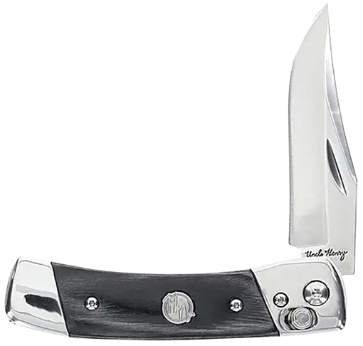 Picture of Uncle Henry Smokey 2.90" Folding Plain 7Cr17MoV SS Blade, Black/SS Wood Laminate Handle 1222001