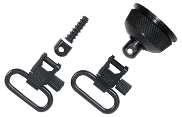 Picture of Uncle Mike's Mag Cap Swivel Set made of Steel with Blued Finish, 1" Loop Size & Quick Detach Style for 12 Gauge Remington 870 Express with Wood Stock Includes Two Super Swivels 18002