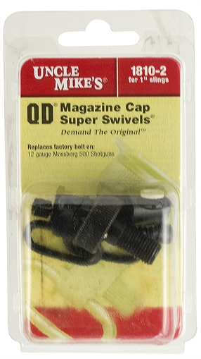 Picture of Uncle Mike's Mag Cap Swivel Set made of Steel with Blued Finish, 1" Loop Size & Quick Detach Style for 12 Gauge Mossberg 500 Includes Two Super Swivels 18102