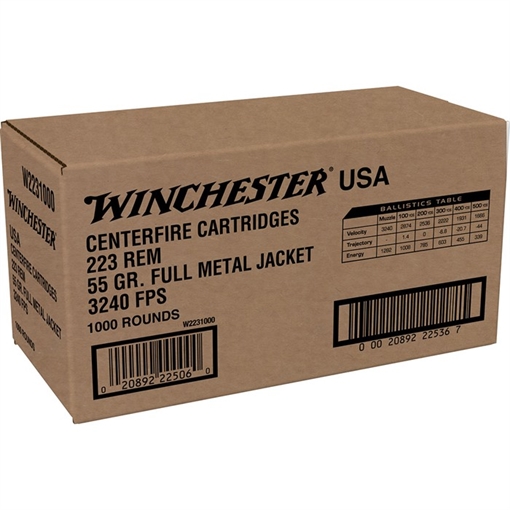 Picture of Winchester Ammo W2231000 USA 223 Rem 55 gr Full Metal Jacket (FMJ) 1000 Bx/ (Value Pack) USA223LKY