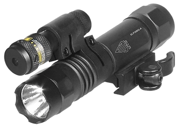 Picture of Leapers, Inc. - UTG Accushot, Flashlight, Fits Picatinny, LED Weapon Flashlight with Adjustable Red Laser, 400 Lumen, with Quick Detach Mount, Black Finish LT-ELP38Q-A