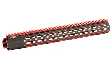 Picture of Leapers, Inc. - UTG UTG PRO, M-Lok Super Slim Free Floating Rail, Black/Red 2-Tone, Fits AR-15, 15", Includes One M-Lok Picatinny Rail Section One M-Lok QD Sling Swivel Adaptor and Barrel Nuth Wrench MTU019SSMR2