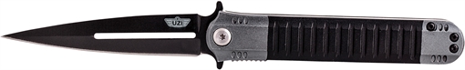 Picture of Uzi Accessories Covert 3.50" Folding Spear Point Plain Black Stainless Steel Blade Black/Gray Aluminum Handle Includes Metal Clip UZKFDR009