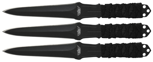 Picture of Uzi Accessories Throwing Knives 3" Fixed Straight Back Plain Black Stainless Steel Blade Black Nylon Cord Wrapped Handle UZKTRW003