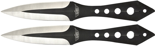 Picture of Uzi Accessories Throwing Knives Two Fixed Plain Black/Silver Stainless Steel Blade, Black Stainless Steel Handle, Includes Nylon Holster UZKTRWTZP