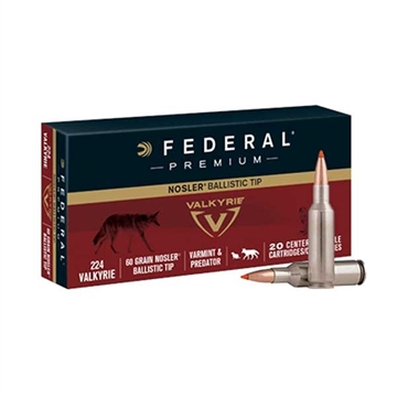 Picture of FEDERAL PREMIUM RIFLE AMO 224 VALKRIE 60GR NOSLER BALLISTIC TIP 20RD (10 BOX CASE) P224VLKBT1