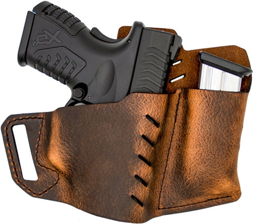 Picture of Versacarry Commander Series Belt Holster, Includes Spare Mag Pouch, Fits 1911 Style Pistols, Distressed Brown Color, Water Buffalo Leather, Right Hand 62102 705911399518