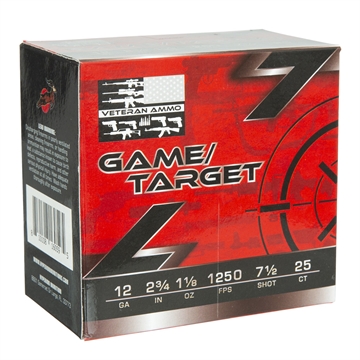 Picture of Veteran Ammo Veteran Ammo Game & Target Load 12 ga. 2.75 in. 1 1/8 oz. 1300 FPS 7.5 Shot 25 rd. VETSS-12G-7.5-11/8OZ