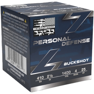 Picture of Veteran Ammo Personal Defense Ammo 410 ga. 2.5 in. 1/5 oz. 4 Pellet Buck 25 rd. VETSS-410G-BUCKSHOT