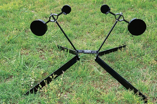 Picture of Viking Solutions VKSVST001 Dual Spinner Target Rimfire Pistol/Rifle Black AR500 Steel Gong Plates Standing VKSVST001 VKS-VST001