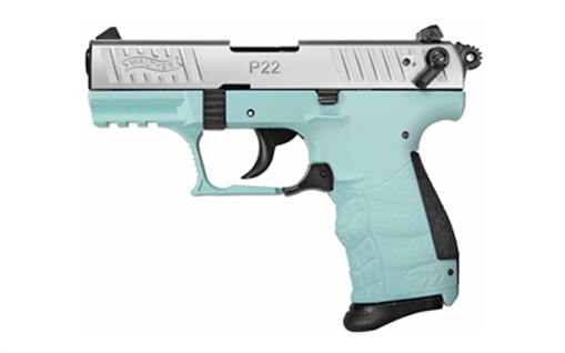 Picture of Walther Arms P22 Q 22 LR 10+1 3.42" Steel/Threaded Barrel, Stainless Steel Serrated/Steel Slide, Angel Blue Polymer Frame w/Picatinny Rail, Black Interchangeable Backstrap Grips 5120760