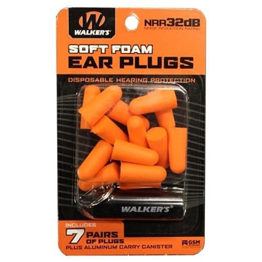 Picture of Walker's Foam Ear Plugs 32dB with Aluminum Carry Canister Orange 7 pairs    GWP-PLGCAN-OR