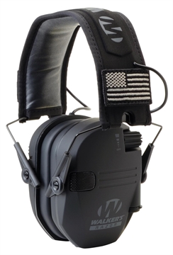 Picture of Walker's  Razor Patriot Slim Electronic Muff 23 dB Over the Head Black w/Flag Patch Polymer  GWP-RSEMPAT