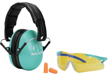 Picture of Walker's Folding Muff Combo 23 dB Over the Head Folding Muff, Foam Ear Plugs, Shooting Glasses Black/Teal Polymer Fits Youth/Women GWPYWFM2GFPLTL
