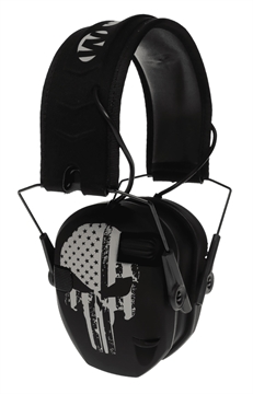 Picture of Walker's Razor, Freedom Slim Electronic Earmuff, Punisher Flag Logo, Two Hi-Gain Omnidirectional Microphones, Low Noise/Frequency Tuned for Natural Sound Clarity, Hi-Def Sound Output w/ Audio Input Jack GWP-RSEMFS-PUN WPRSEMFSPUN