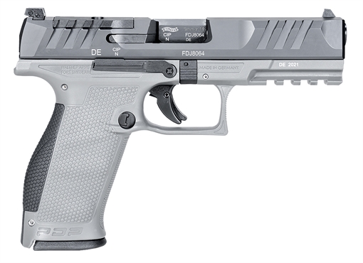 Picture of Walther Arms PDP Full Size Frame 9mm Luger 18+1 4.50" Stainless Polygonal Rifled Barrel, Optic Ready/Serrated Steel Slide, Gray Polymer Frame w/Picatinny Rail Ambidextrous 2858371NP3