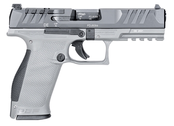 Picture of Walther Arms PDP Full Size Frame 9mm Luger 18+1 4.50" Stainless Polygonal Rifled Barrel, Optic Ready/Serrated Steel Slide, Gray Polymer Frame w/Picatinny Rail Ambidextrous 2858371NP3