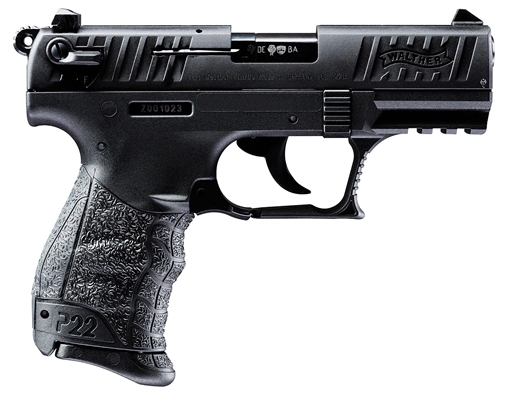 Picture of Walther P22-CA, Double Action/Single Action, Semi-automatic, Polymer Frame Pistol, Compact, 22LR, 3.4" Barrel, Black, Adjustable Sights, 10 Rounds, 2 Magazines, California Compliant 5120333
