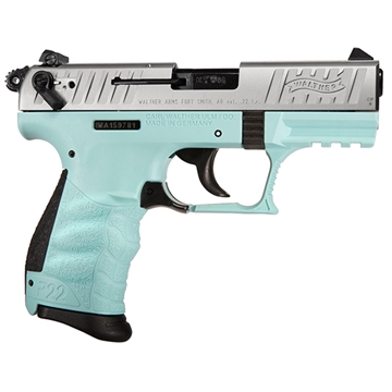 Picture of Walther P22-CA, Double Action/Single Action, Semi-automatic, Polymer Frame Pistol, Compact, 22LR, 3.4" Barrel, Angel Blue, Adjustable Sights, 10 Rounds, 2 Magazines, California Compliant 5120362
