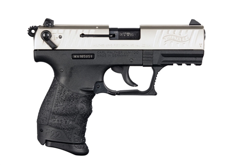 Picture of Walther P22-CA, Double Action/Single Action, Semi-automatic, Polymer Frame Pistol, Compact, 22LR, 3.4" Barrel, Nickel, Adjustable Sights, 10 Rounds, 2 Magazines, California Compliant 5120336