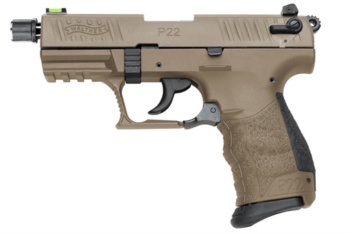 Picture of Walther P22Q, Double Action/Single Action, Semi-automatic, Polymer Frame Pistol, Compact, 22LR, 3.42" Threaded Barrel with Adapter, Flat Dark Earth, HiViz Fiber Optic Front Sight, 10 Rounds, 2 Magazines 5120753