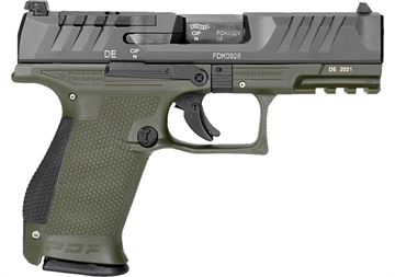Picture of Walther PDP, Striker Fired, Semi-automatic, Polymer Frame Pistol, Compact, 9MM, 4" Barrel, Black Slide/Green Frame, Adjustable Rear Sight, Optics Ready, 15 Rounds 2858428