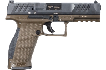 Picture of Walther Arms PDP 9mm Luger 18+1 4.50" Black Polygonal Rifled Barrel, Black Optic Ready/Serrated Slide, Green Polymer Frame w/Picatinny Rail, Black Performance Duty Texture Grips, Ambidextrous 2858363