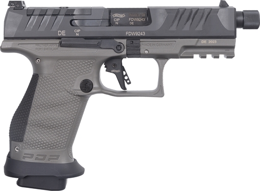 Picture of Walther PDP Pro, Striker Fired, Semi-automatic, Polymer Frame Pistol, Compact, 9MM, 4.6" Threaded Barrel, Matte Finish, Black Slide, Tungsten Gray Frame, Adjustable Rear Sight, Optics Ready, 18 Rounds, 2 Magazines 2876574