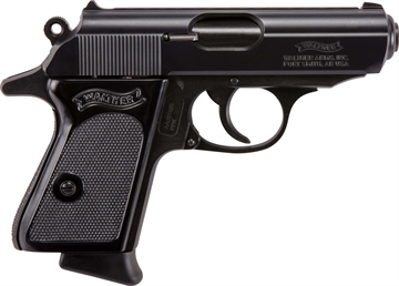 Picture of Walther PPK, Semi-automatic, Metal Frame Pistol, 32ACP, 3.3" Barrel, Steel Construction, Matte Finish, Black, Fixed Sights, 7 Rounds, 2 Magazines 4796021
