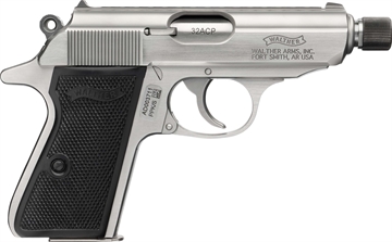 Picture of Walther Arms PPK/S Carry Frame 32 ACP 7+1 3.30" Stainless Steel Threaded Barrel, Stainless Serrated Steel Slide, Stainless Aluminum Frame w/Beavertail, Textured Polymer Grip 4796044
