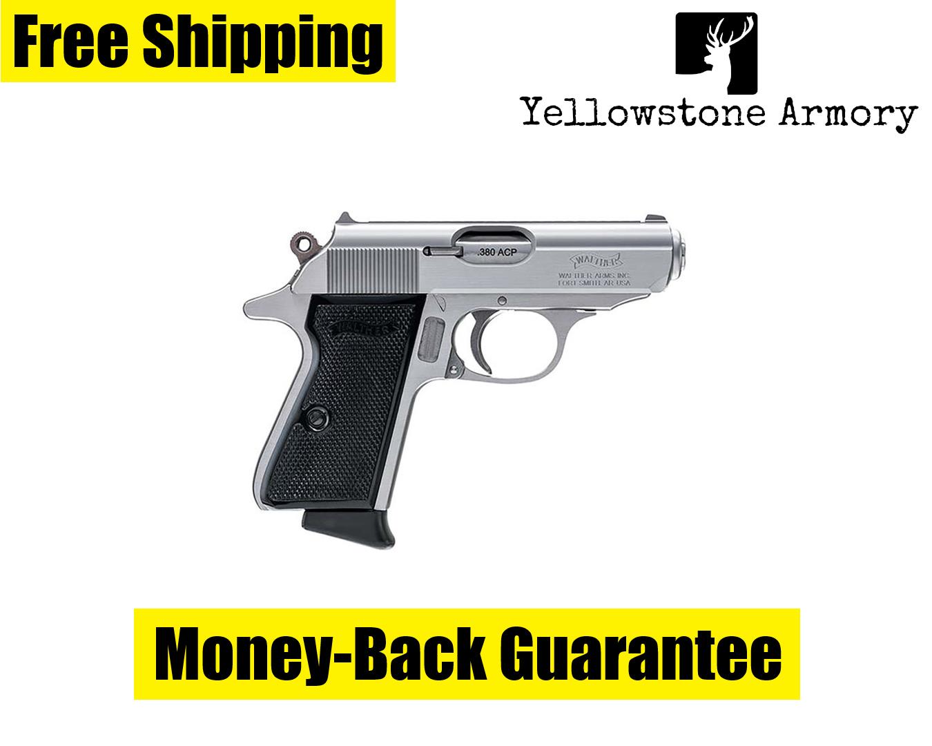 Walther PPK Pistol 380 ACP 6+1 Stainless Black Grips 3.3 in. 4796001-img-0