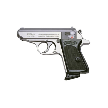 Picture of Walther Arms PPK 380 ACP 6+1 3.30" Stainless Steel Barrel, Matte Stainless Serrated Zinc Alloy Slide, Stainless Aluminum Frame w/Beavertail, Black Polymer Grip, Manual Thumb Safety 4796001