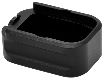 Picture of Warne Magazine Extension made of 6061-T6 Aluminum with Hardcoat Anodized Black Finish for Glock 43 Magazines (Adds 2rds) MEG432BLK