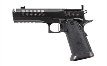 Picture of WATCHTOWER Firearms Apache MKII, Semi-automatic, 1911, Steel Frame Pistol, Full Size, 9MM, 4.6" Threaded Barrel with Compensator, Graphene Finish, Black, Kevlar and Carbon Fiber Composite Grips, Green Fiber Optic Front Sight, Optic Ready, RMR Footprint, (1)-20 Round Magazine and (1)-17 Round Magazine APACHE-9MM-46-COMP APACHE9MM46COMP