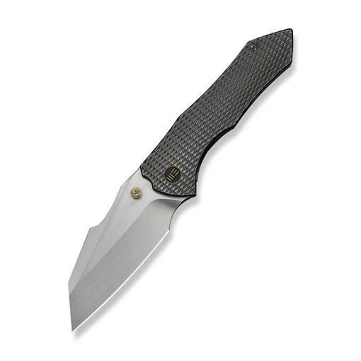 Picture of We Knife High-Fin XL Thumb Stud Knife Diamond Patterned Polished Gray Titanium Handle (3.48"" Hand Rubbed Satin CPM 20CV Blade) WE24010-6 WE24010-6