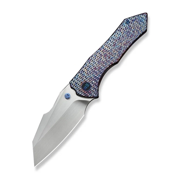 Picture of We Knife High-Fin XL Thumb Stud Knife Diamond Patterned Flamed Titanium Handle (3.48"" Hand Rubbed Satin CPM 20CV Blade) WE24010-5