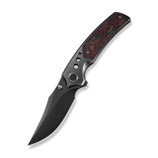 Picture of We Knife Skynix Flipper & Thumb Stud Knife Polished Gray Titanium Handle With Black & Red Carbon Fiber Inlay WE24087-4