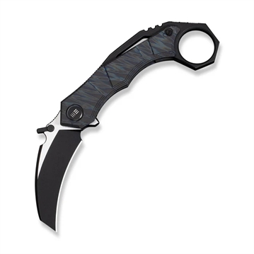 Picture of We Knife Tayra Flipper Knife Tiger Stripe Pattern Flamed Titanium Handle Black Titanium Integral Backspacer & Finger Ring WE-WE24069-4 724065715074