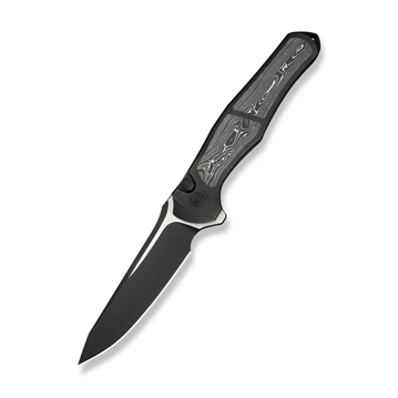 Picture of We Knife WEKNIFE 702XI Flipper & Button Lock Knife Black Titanium Integral Handle With Aluminum Foil Carbon Fiber InlayÂ WE07B-2