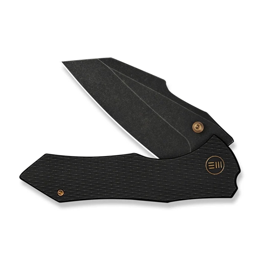 Picture of We Knife WEKNIFE High-Fin XL Thumb Stud Knife Diamond Patterned Black Titanium Handle (3.48"" Black Stonewashed CPM 20CV Blade) WE24010-1
