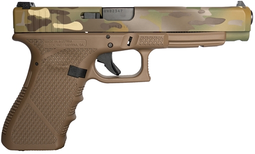 Picture of Weapon Works G34 Gen3 Competition Frame 9mm Luger 17+1 5.31" Black Steel Barrel, MC w/Mesh Stippling Long/Serrated Steel Slide, Flat Dark Earth Polymer Frame w/Picatinny Rail PI3430103-228071